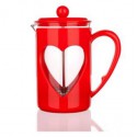 Tłokowy zaparzacz do herbaty, kawy, french press czerwony z sercem - 800 ml