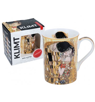 Kubek porcelanowy Pocałunek G. Klimt, 400 ml, Carmani, brąz