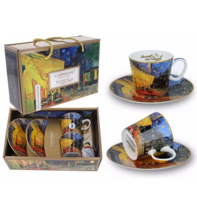 Zestaw 2 szt filiżanek porcelanowych do espresso Słoneczniki van Gogh, 450 ml, Carmani
