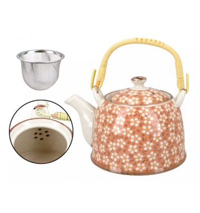 Dzbanek ceramiczny z zaparzaczem pomarańczowe kwiatki, 900 ml