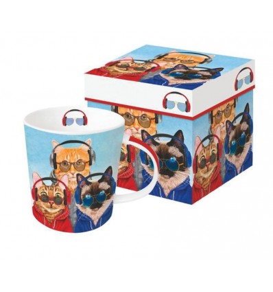 Porcelanowy kubek Koty w słuchawkach, 400 ml, PPD