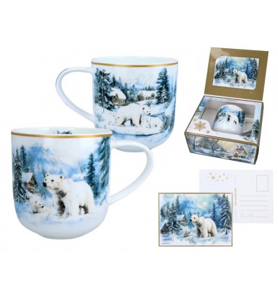 Kubek zimowy krajobraz z niedźwiedziem, 500 ml, Carmani