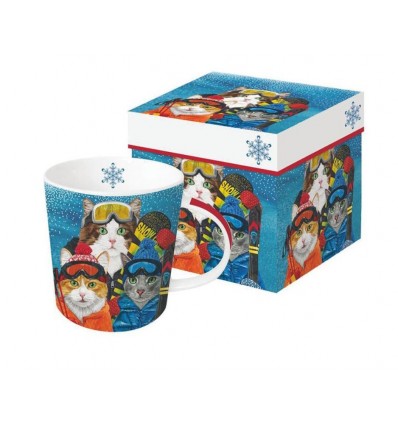 Porcelanowy kubek świąteczny Koty na stoku, 400 ml, PPD