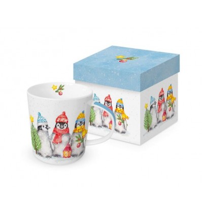 Porcelanowy kubek świąteczny z pingwinami, 400 ml, PPD